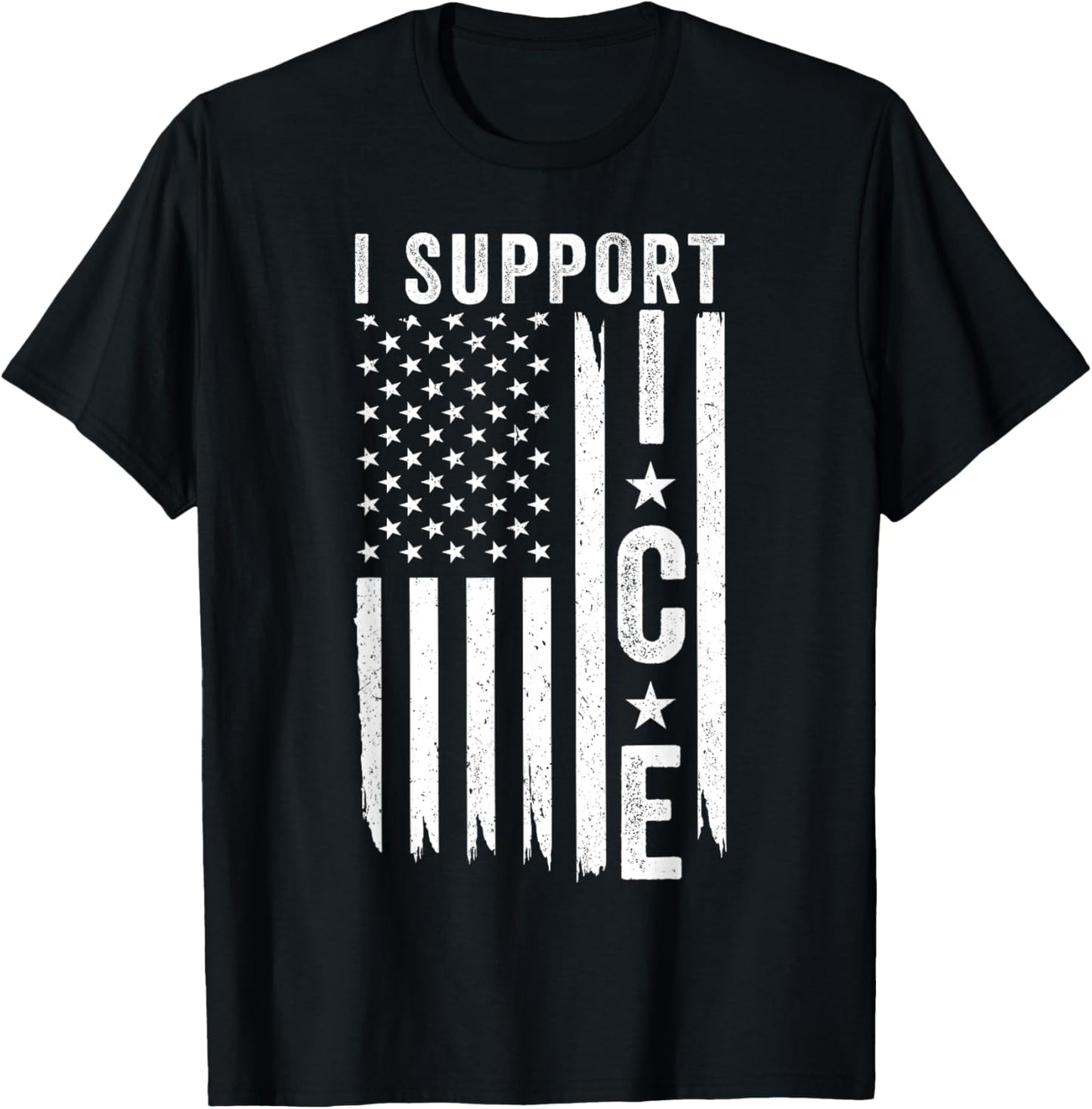 I Support ICE, Immigration Officers American Flag T-Shirt