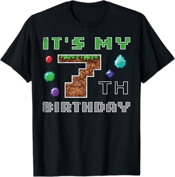 My 7th Birthday Pixel 7 Gamer Video Gaming Boys Kids Youth T-Shirt