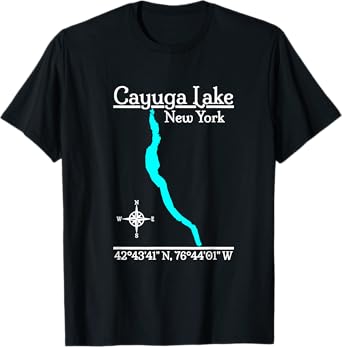 Designed by GeoGearCo Cayuga Lake - New York T-Shirt - Unisex-Adults - Black - Small - Short Sleeve - Modern - Nature - Camping - All Seasons