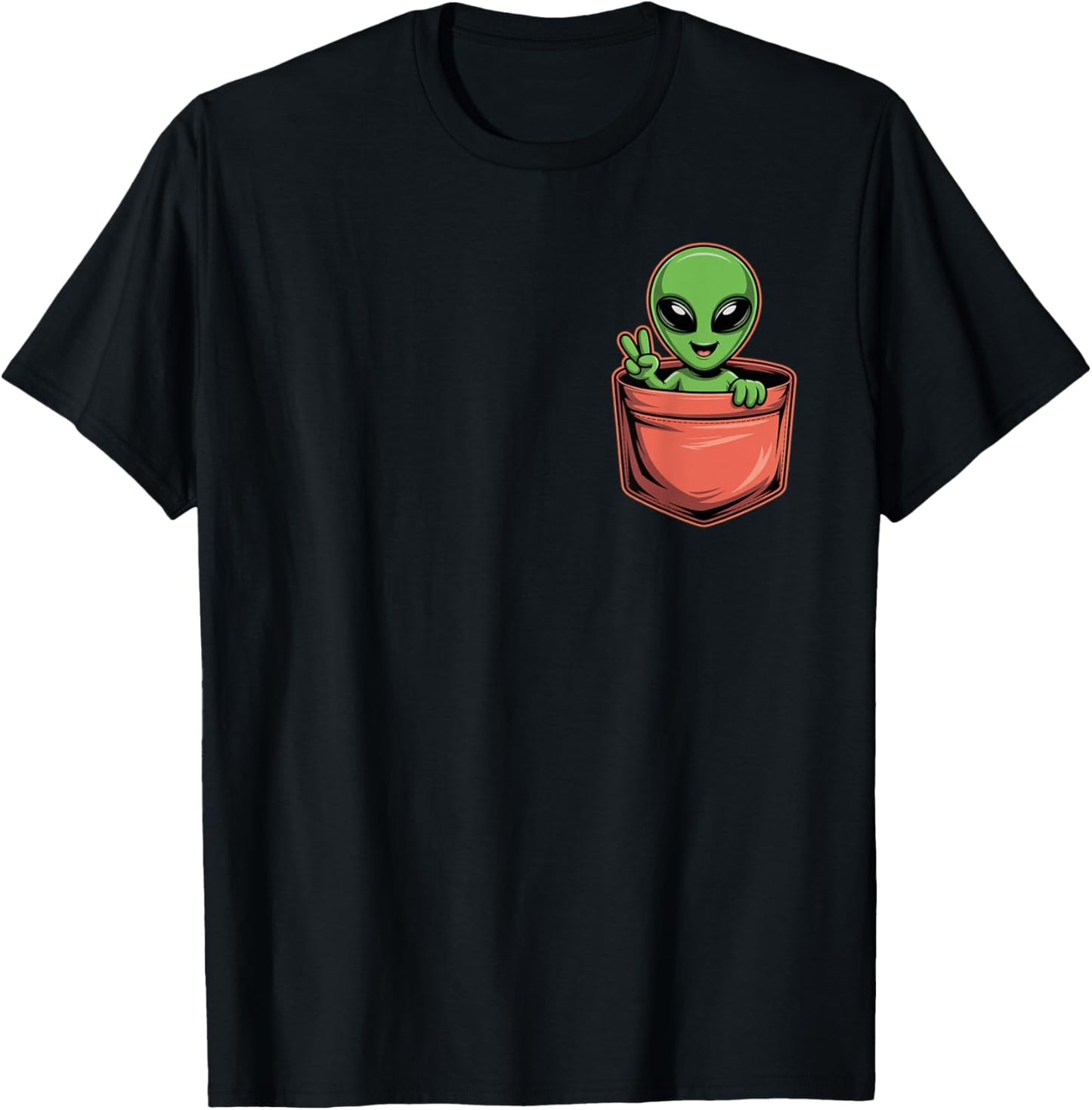 Cute Green Alien Peace Pocket Outer Space For Men Women Kids T-Shirt