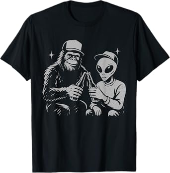 Retro Alien Bigfoot Cheers Funny Paranormal Drinking T-Shirt