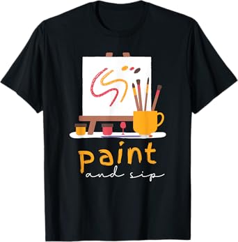 Paint and Sip Party Art Funny Wine Drinking Rainbow Painting T-Shirt