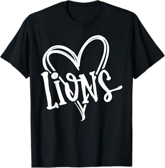 Lions School Sports Fan Team Spirit Heart Design T-Shirt