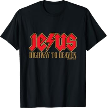 JESUS - HIGHWAY TO HEAVEN - JOHN 14:6 - Red & Gold T-Shirt