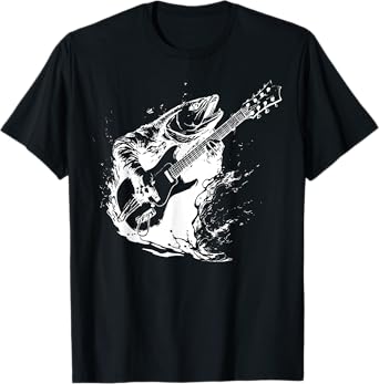 Retro Trout Playing Guitar Funny Fish Guitarist Music Lovers T-Shirt