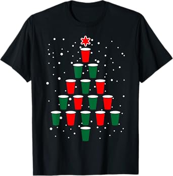 Fitintheflow Unisex-Adults Beer Pong Christmas Tree T-Shirt, Black, 3X-Large, Short Sleeve, Crew Neck, Classic Fit, Cotton 80% Polyester 20%