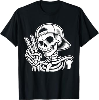 Skeleton Hand Peace Sign Retro Halloween Skeleton Hand Sign T-Shirt