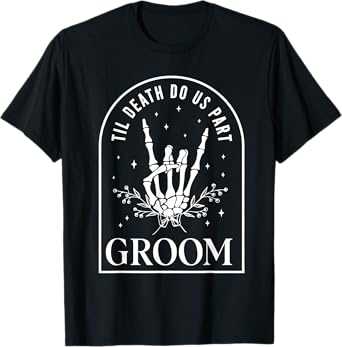 Groom Bride Skeleton Rock Hand Couples Wedding Halloween T-Shirt