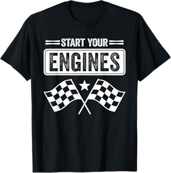 Start Your Engines Vintage Checkered Flag Race Car T-Shirt