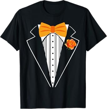 Kids Adult Orange Bowtie Tuxedo Toddler Costume Youth Tux T-Shirt