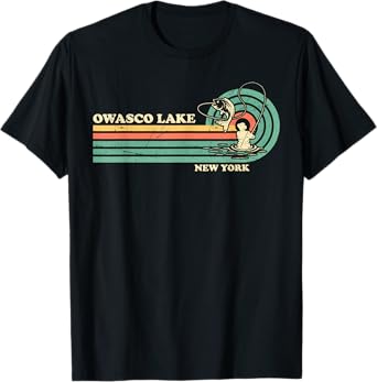 Vintage Retro Summer Fishing New York Owasco Lake T-Shirt