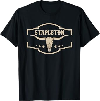 Country Graphic Bull Skull Cowboy Western Stapleton Name T-Shirt