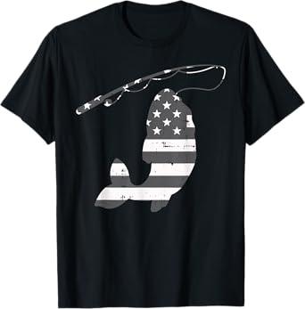 American Flag Fish Silhouette Vintage Fishing Patriotic Gift Women Kids Men T-Shirt