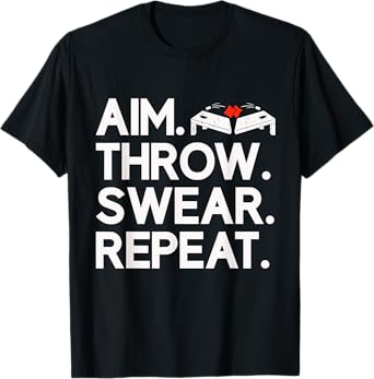 Aim Throw Swear Repeat Funny Cornhole Sport Mens Womens T-Shirt