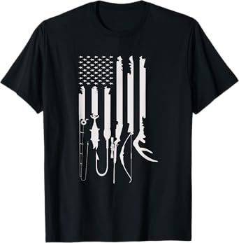 Hunting Fishing USA Flag American Themed Decor T-Shirt