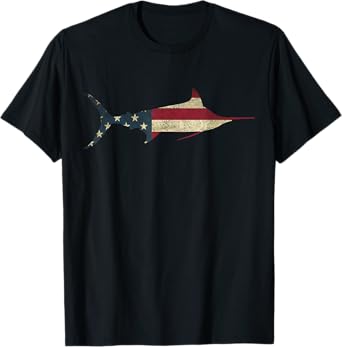 Marlin Fishing American Flag Vintage Patriotic Fisherman T-Shirt