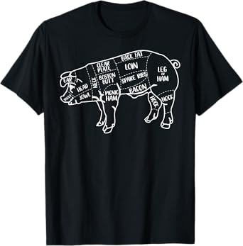 Pig and Pork Diagram design, Butcher design, Bacon gift T-Shirt