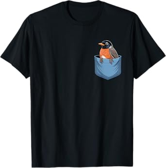 Cute Pocket American Robin Bird Birdwatcher T-Shirt