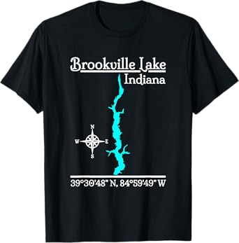 GeoGearCo Brookville Lake - Indiana T-Shirt - Unisex Adult - Black - Small - Short Sleeve - Classic Fit - Crew Neck - Classic Style - Polyester 100% - Camping, Hiking, Nature Lovers