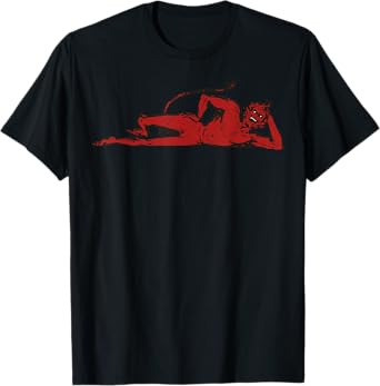 Mischievous Red Devil Design With Horns And Pointed Tail T-Shirt