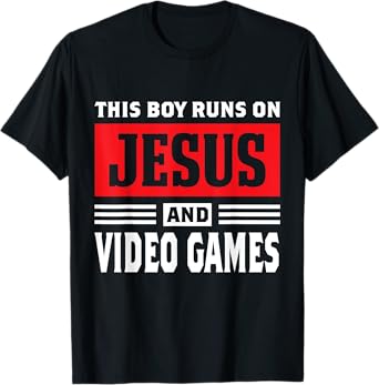 This Boy Runs On Jesus And Video Games Christian Gift T-Shirt