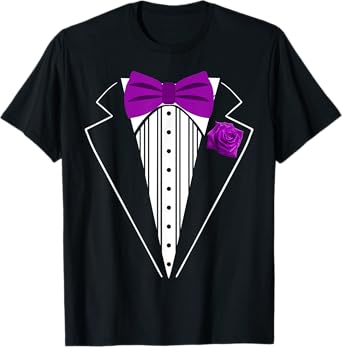 Kids Adult Purple Bowtie Tuxedo, Toddler Costume Youth Tux T-Shirt