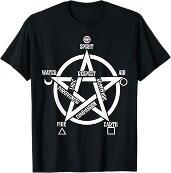 Spirit Water Fire Earth Air - Elemental Pentacle Witch T-Shirt