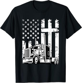 Semi Truck American Flag Christian Truck Driver Patriotic T-Shirt