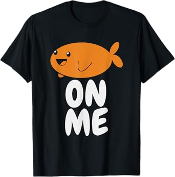 Gift For Kids Fish On Me Tee Unisex-Kids Black Cartoon Fish T-Shirt Small