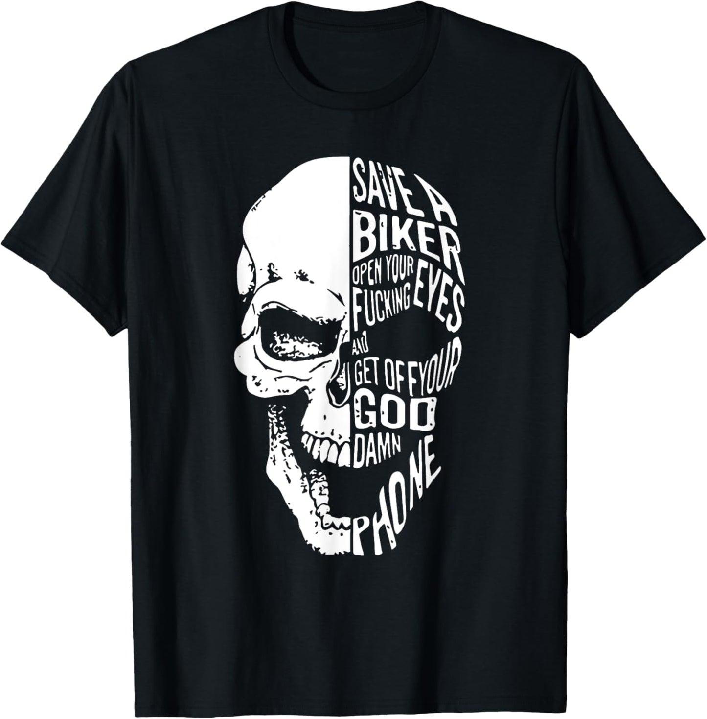 Vintage Skull Motorcycle Save A Biker Open Your Fcking Eyes T-Shirt