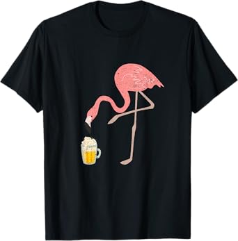 Flamingo Drinking Beer Drinking Party Vintage Beer Drinker T-Shirt