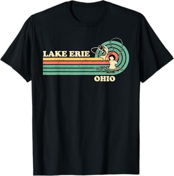 Vintage Retro Summer Fishing Ohio Erie Lake T-Shirt