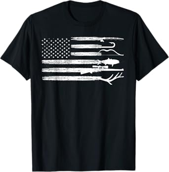 Fishing Flag Deer Buck Camoflage Hunting Fishing T-Shirt