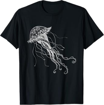 Lived In Tees for Ocean Lovers Modern Jellyfish Graphic Unisex-Adults Blue Small Classic Fit T-Shirt