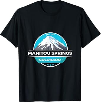 Unique Manitou Springs CO Snow Capped Mountains Novelty Art T-Shirt