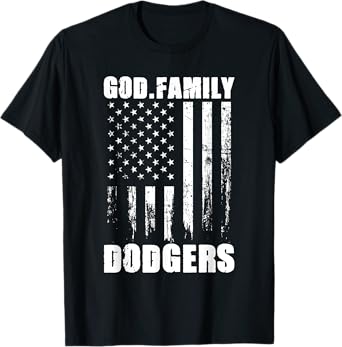 God. Family. Dodgers. Vintage USA Flag T-Shirt