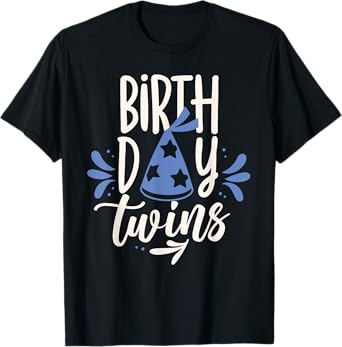 Birthday Twin Identical Twins Boy Girl Unisex-Adults Twin-themed Birthday T-Shirt Black Small Crew Collar Modern Short Sleeve