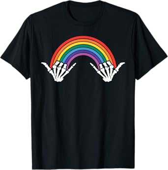 Gothic Rainbow Pride Skeleton Hands Art Colorful Bones LGBTQ T-Shirt