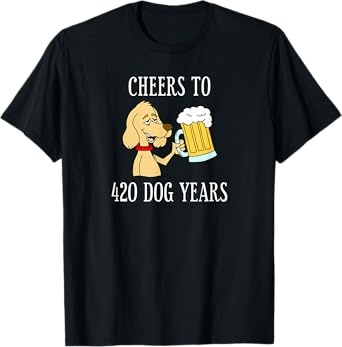 Cheers To 420 Dog Years Cartoon Beer Funny 60th Birthday Men Women T-Shirt