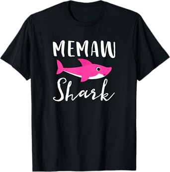Memaw Shark Grandma Grandmother Pink Shark Graphic T-Shirt