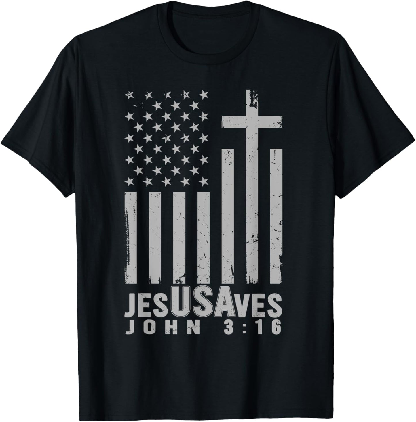Jesus Saves USA American Flag Patriotic Christian Religious T-Shirt