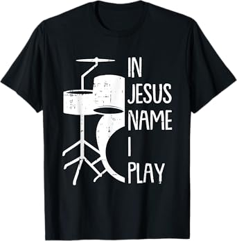 In Jesus Name Christmas Cool I Play Drum Christian Drummer T-Shirt