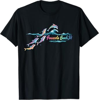 Pensacola Beach Florida Colorful Dolphin Lover Beach T-Shirt