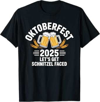 Oktoberfest 2025 Let's Get Schnitzel Faced Beer Mugs T-Shirt