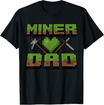 Funny Miner Dad Birthday Boy Party Video Gamer Pixel T-Shirt