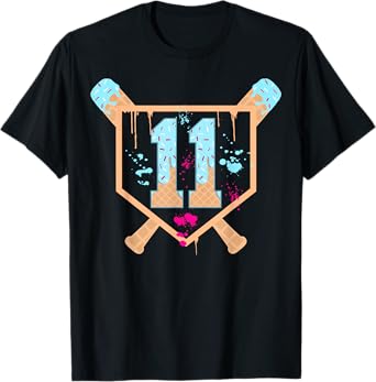 Baseball 11 Year Old Ice Cream Drip 11th Birthday Boy 11 T-Shirt