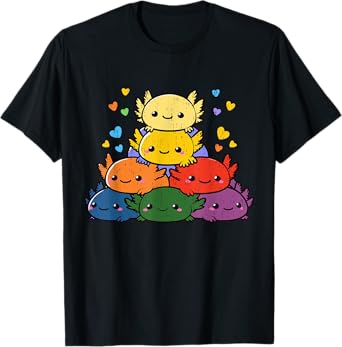 Kawaii Axolotl Gay Pride Rainbow Lesbian Proud Ally LGBTQ T-Shirt