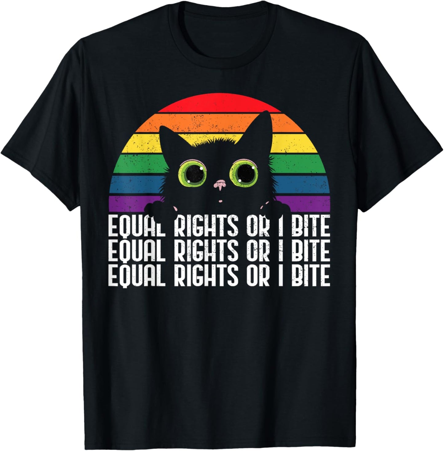 Funny Equal Rights Or I Bite Cute Cat Ally LGBTQ Pride Month T-Shirt