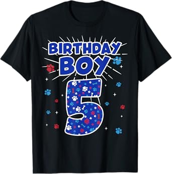 Kids It's My 5th Birthday Funny Dog Theme Party 5 Years Old T-Shirt