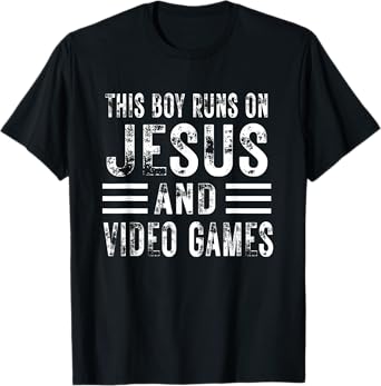This Boy Runs On Jesus And Video Games Christian Christ kids T-Shirt